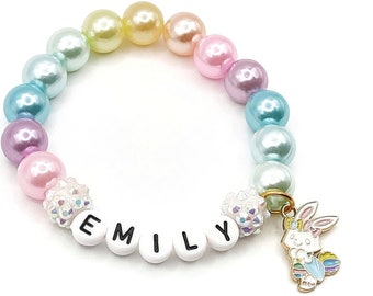 Easter bunny name bracelet Girls personalized jewelry gift