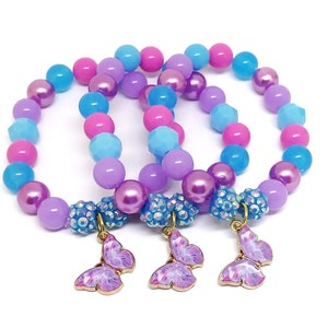 Butterfly bracelets party favors, girls purple garden birthday thank you gifts
