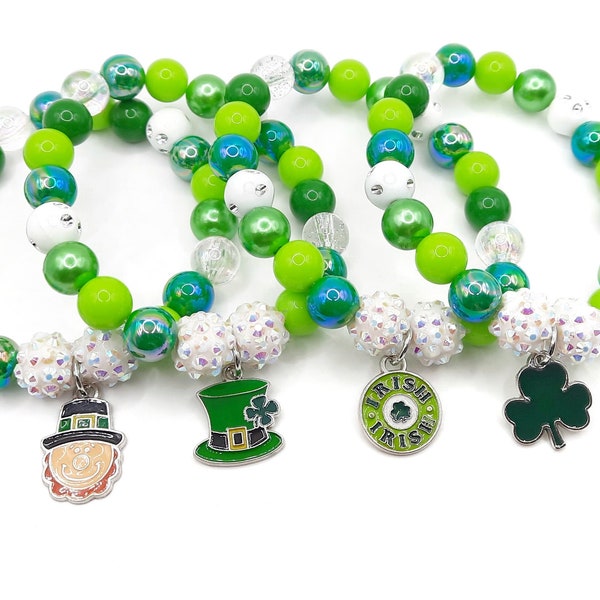 Girl's shamrock bracelets party favors, St Patrick's day jewelry
