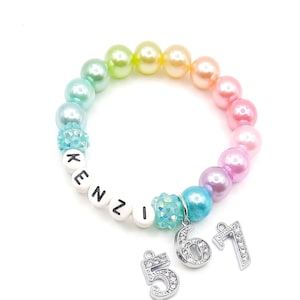 Girls name birthday bracelet, Personalized numbers 1-9 jewelry