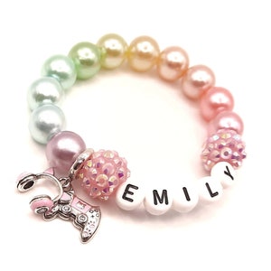 Gamer girl name bracelet, ear headphones personalized jewelry