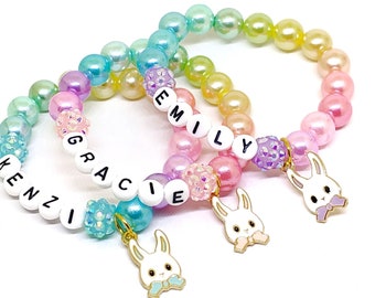 Girl's rabbit name bracelet Personalized easter bunny jewelry