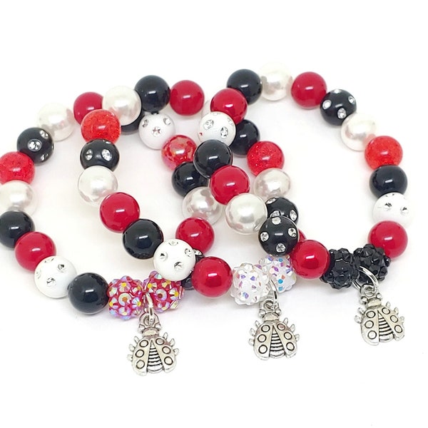 Girls ladybug bracelets party favors, red ladybird birthday