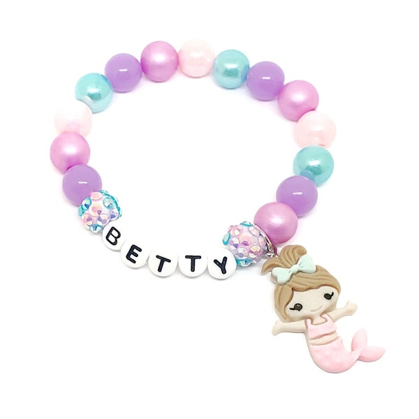 Girls mermaid name bracelet personalized under the sea jewelry