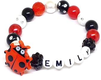 Ladybug name bracelet Personalized girls jewelry gift