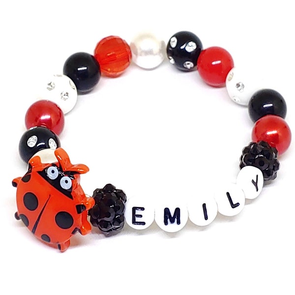 Ladybug name bracelet Personalized girls jewelry gift