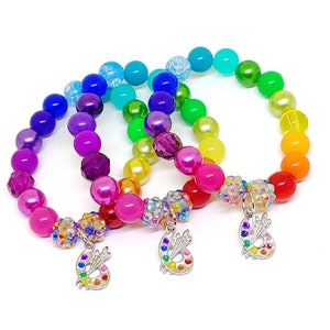 Rainbow paint bracelets party favors Girls art palette birthday