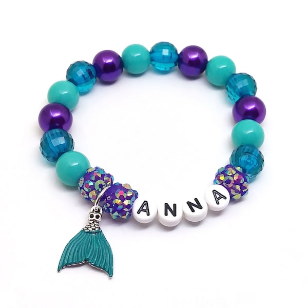 Girls personalized mermaid name bracelet - Custom stretchy bracelet