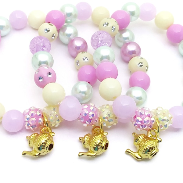 Gold tea party bracelets favors, Girls Garden party birthday jewelry