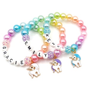 Girl's unicorn name bracelet pearl jewelry gift image 1