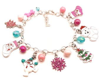 Valentine Charm Bracelet With Red, Pink and White Beads and Enamel Heart  Charms 
