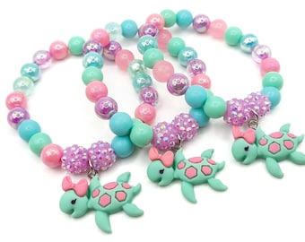 Turtle birthday bracelets party favors - Girls pastel sealife thank you gifts