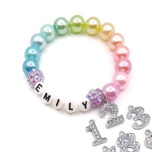 Girls name birthday bracelet, Personalized numbers 1-9 jewelry