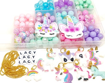 Unicorn name jewelry craft kit pastel rainbow bracelets