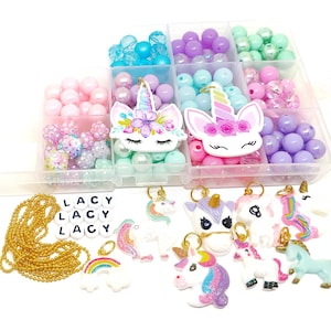 Unicorn name jewelry craft kit pastel rainbow bracelets