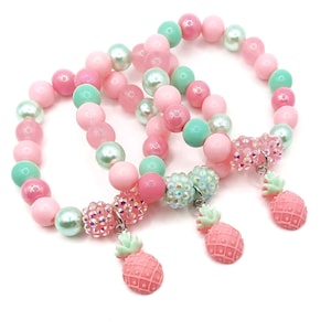 Pineapple bracelets party favors, Girls pastel luau birthday jewelry