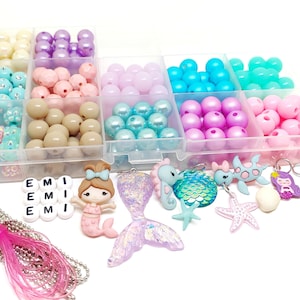 Personalized mermaid craft kits bead box, Girls easy nautical bracelets and necklaces kits gift set