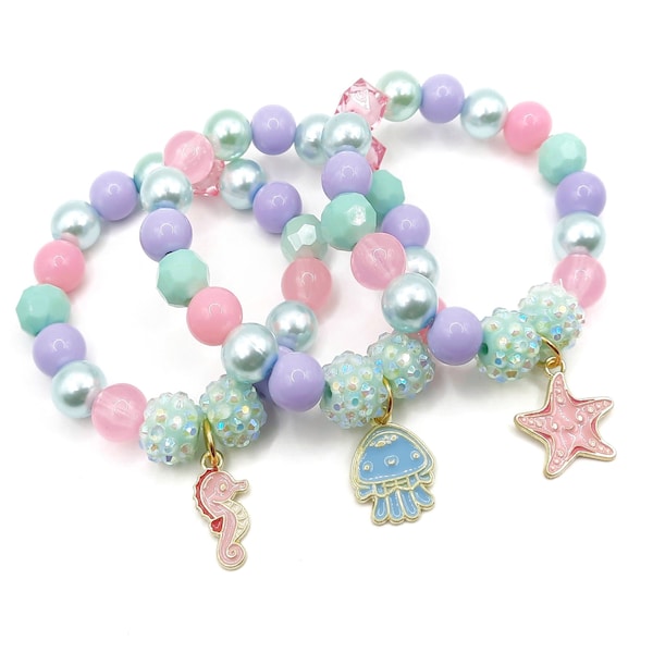 Pastel under sea bracelets, Girls seahorse starfish jellyfish favors