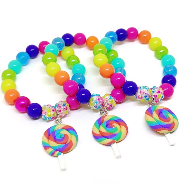 Rainbow lollipop bracelets party favors Girls candy birthday