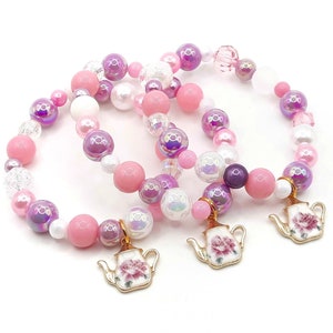 10 Tea party birthday bracelets party favors in organza bags, Set of 10 bracelets