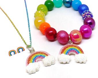 Rainbow bracelet necklace earrings jewelry set