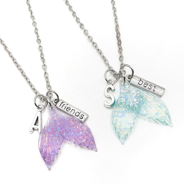Mermaid friendship necklaces silver initial bff gifts