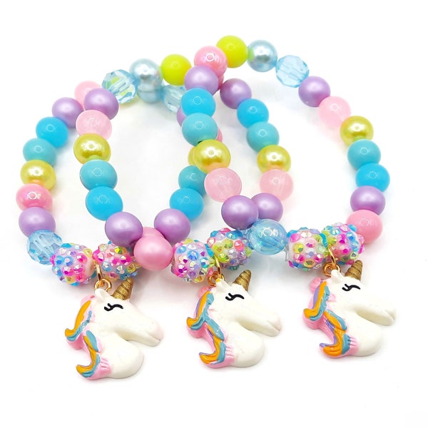 Pastel unicorn bracelets party favors Girls rainbow birthday