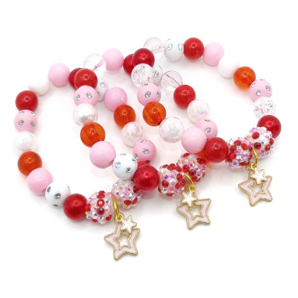 Star bracelets party favors in organza bags, Girls pink star birthday supplies
