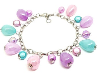 Pastel Easter egg charm bracelet - Women's or Girls Easter jewelry