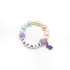 Girl's rabbit name bracelet Personalized easter bunny jewelry Purple bunny