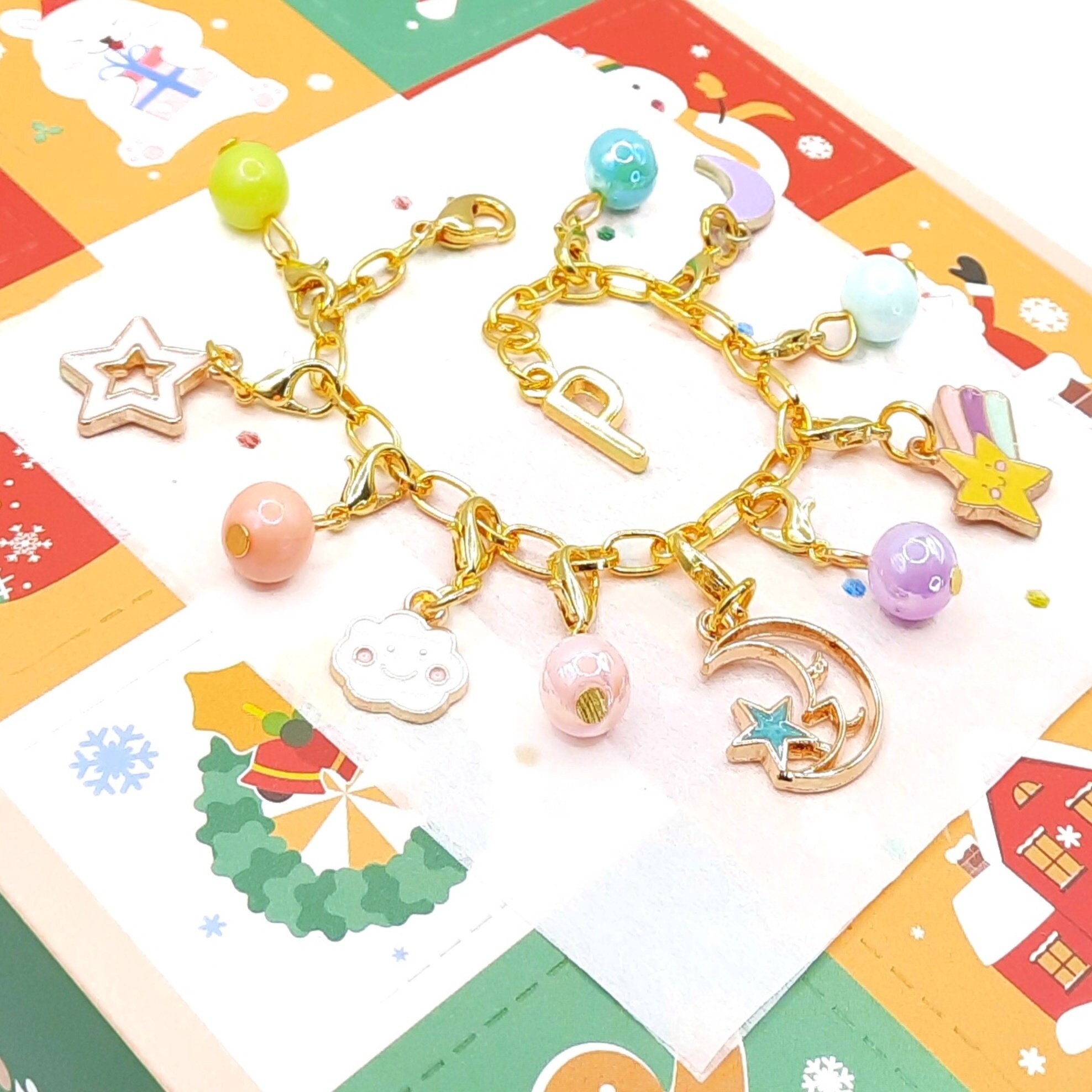 ChildAngle Kids Advent Calendar Jewelry Set for Girls Christmas Calendar Bracelet, Moon and Stars Tassels Bracelet Set
