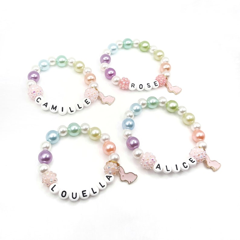 Girl's rabbit name bracelet Personalized easter bunny jewelry image 8