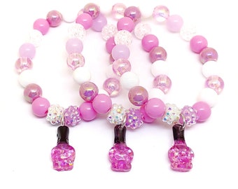Nail polish bracelets party favors, Girls spa themed bracelets in organza bags