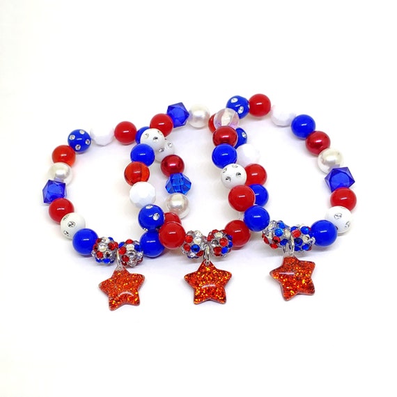 Patriotic Set RED, WHITE and BLUE Assorted Beads & Acrylic Gems