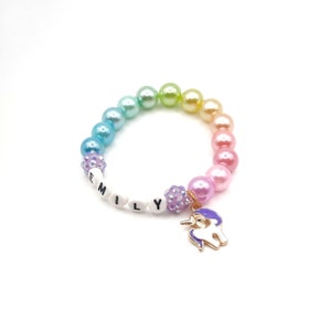 Girl's unicorn name bracelet pearl jewelry gift Purple