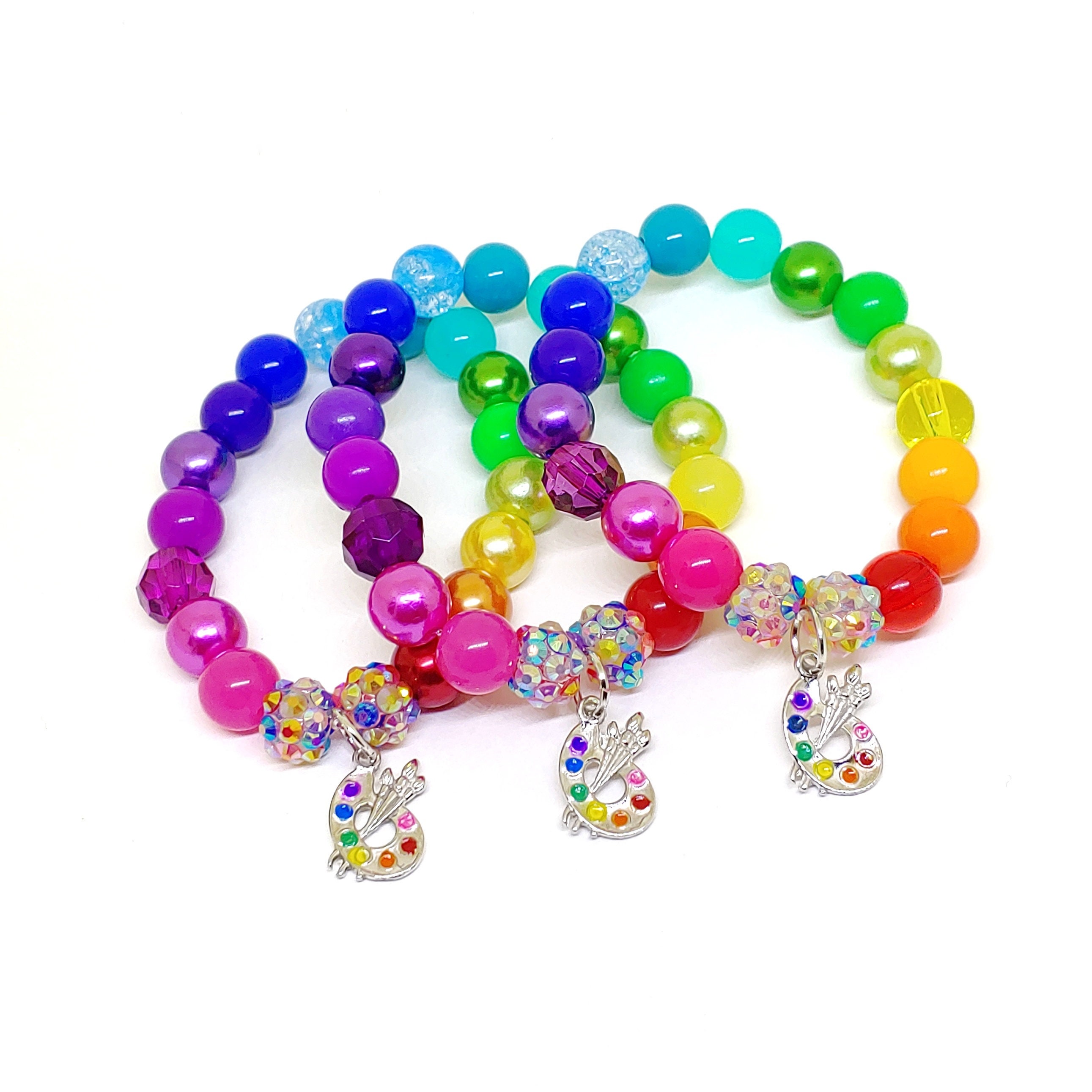 Rainbow paint bracelets party favors Girls art palette birthday