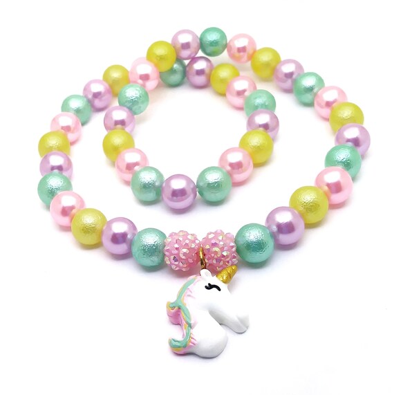 unicorn bracelet, unicorn jewelry, faux pearl bracelet, stretch bracelet,  beaded bracelet, gifts for girls, gifts for teens, jewelry gifts