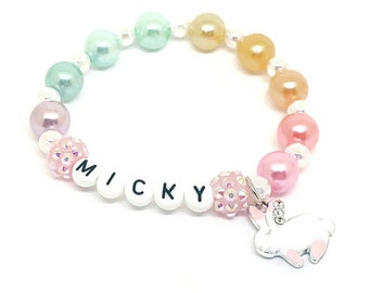 Girl's rabbit name bracelet - Personalized easter bunny jewelry