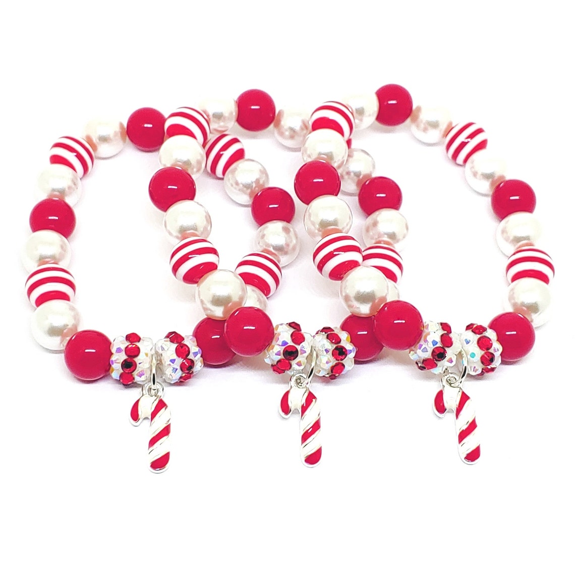 Candy Cane Bracelets Party Favors Enameled Christmas Jewelry Etsy