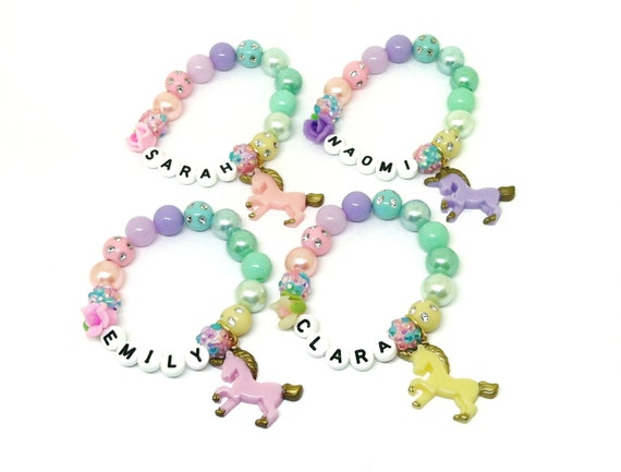 Unicorn Name Bracelets Party Favors in Organza Bags Girls Birthday Party  Supplies 