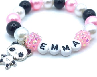 Girls panda name bracelet Personalized bear bracelet