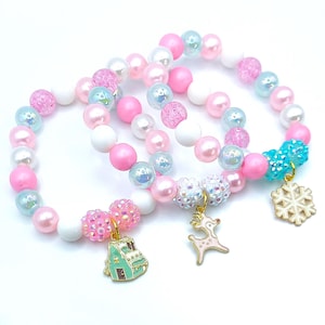 Pastel Christmas bracelets pink blue gingerbread house snowflake snowglobe jewelry