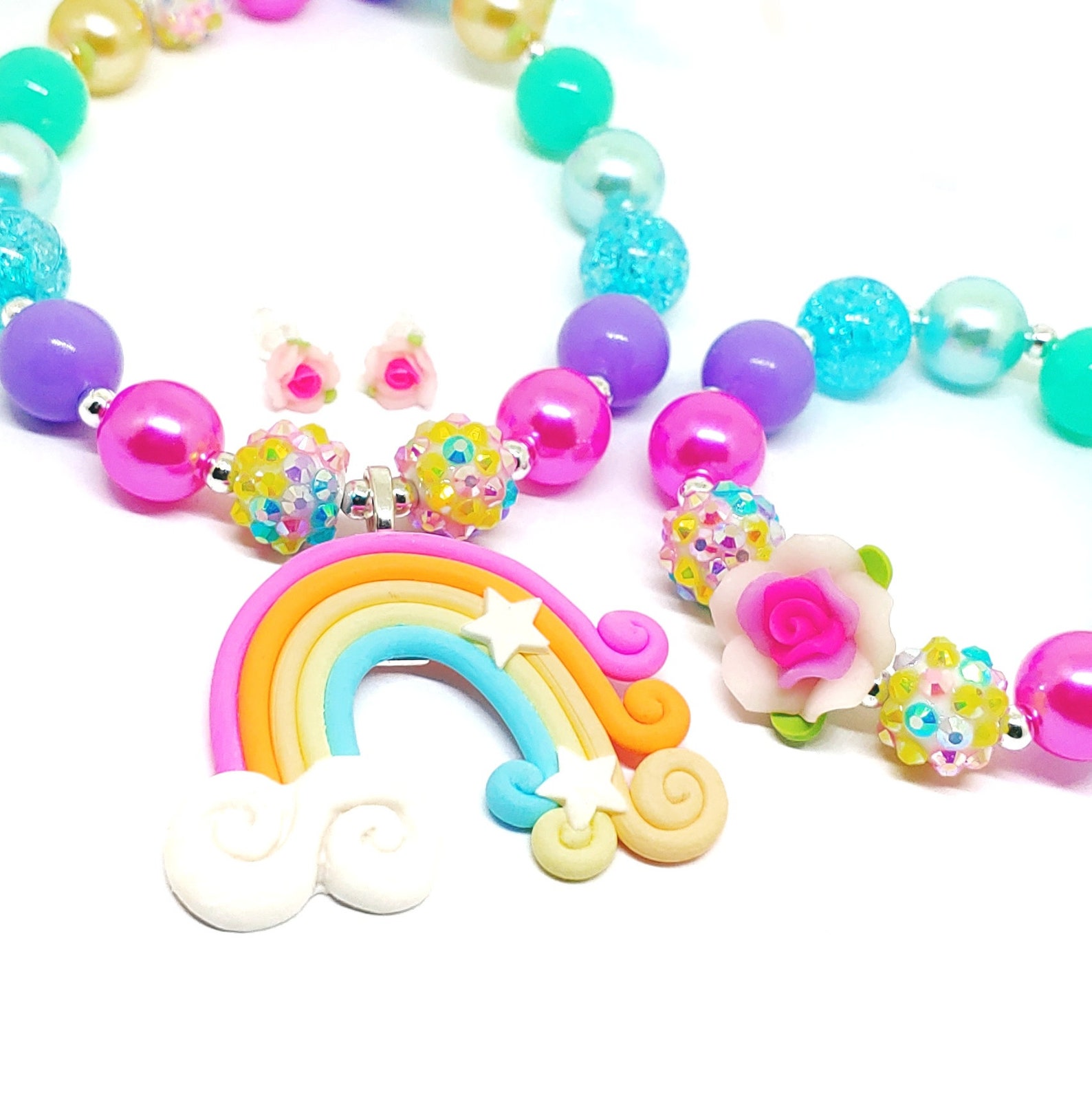 Pastel Rainbow Jewelry Set Girls Mini Gumball Acrylic Bead Etsy