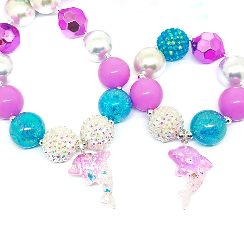 Girls nautical anchor chunky bubblegum necklace bracelet earrings jewelry set