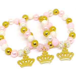 Gold princess bracelets party favors Girls pink tiara birthday gifts