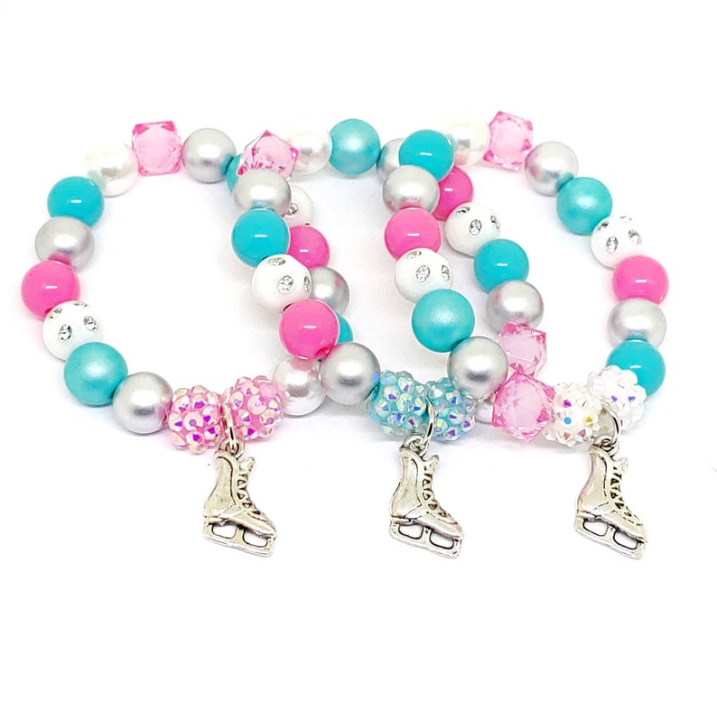 Ice skate bracelets party favors in organza bags Girls ice skating birthday supplies