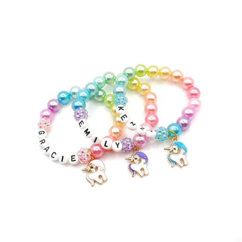 Girl's unicorn name bracelet pearl jewelry gift image 5