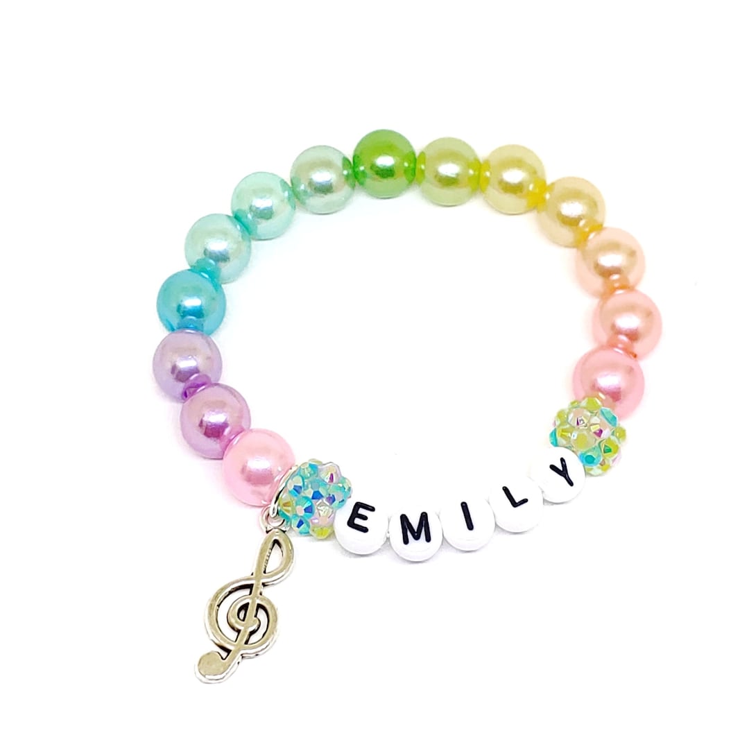 Girls Music Name Bracelet Treble Cleft Personalized Jewelry Etsy