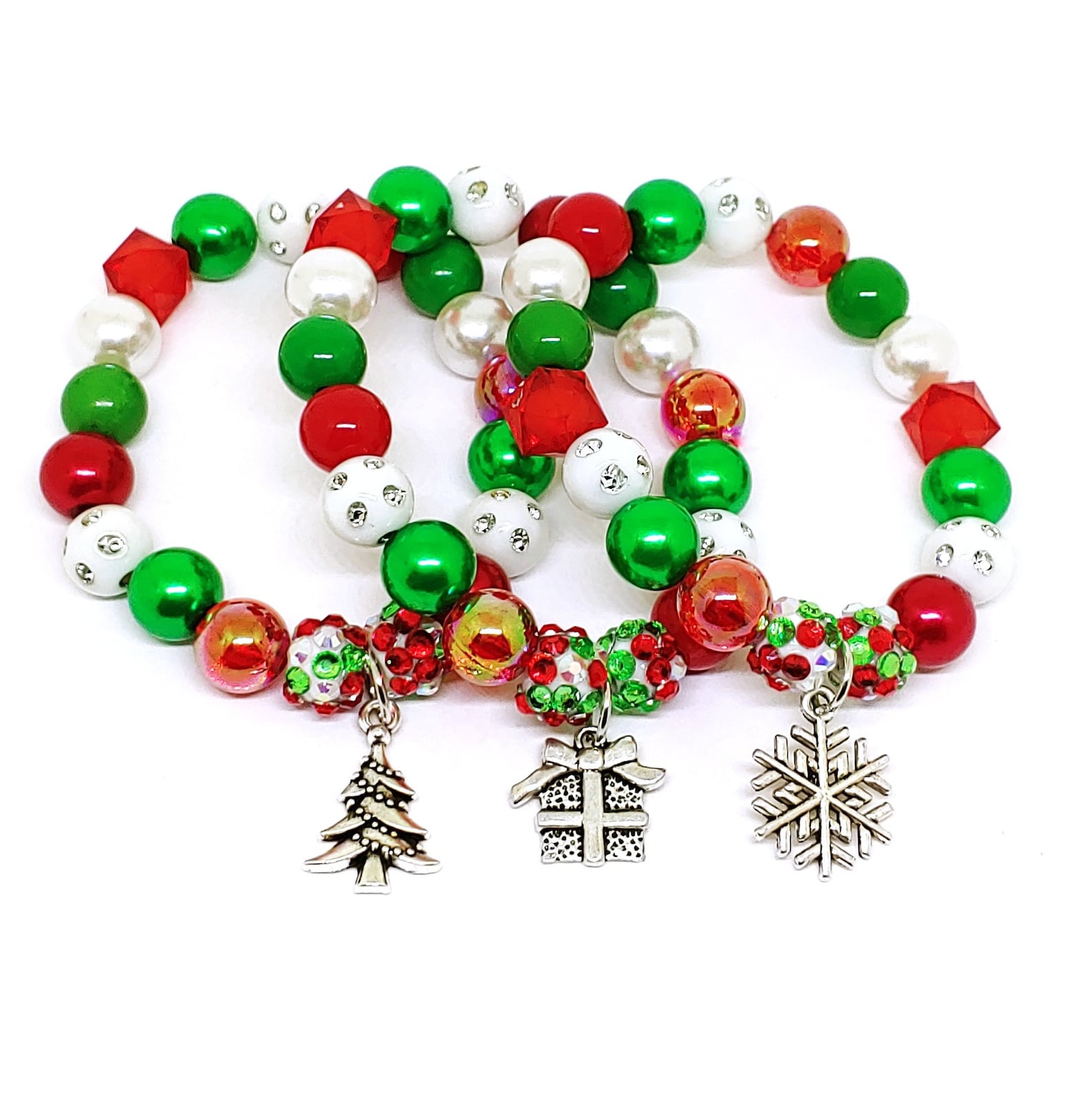 Christmas Bracelets Party Favors Mixed Charm Red Green White Etsy