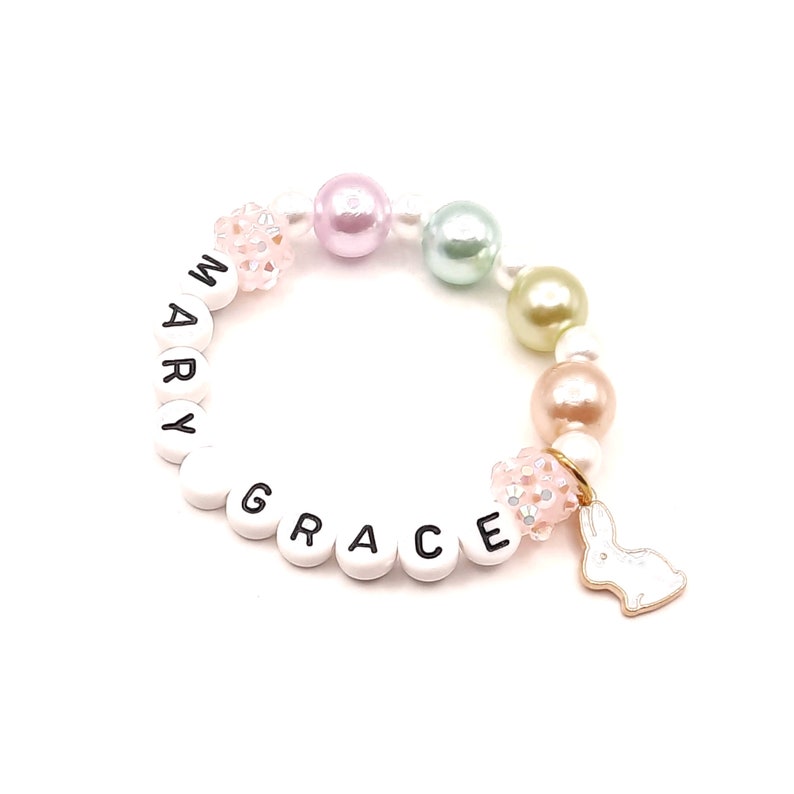 Girl's rabbit name bracelet Personalized easter bunny jewelry image 5